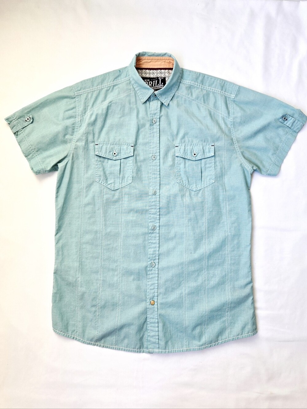 Drill Clothing Co Men’s Size M Blue Short Sleeve Button Up Shirt Casual
